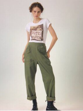 Heather Harlan High Rise Relaxed Fit Cotton Ripstop Army Green Work Pants XS